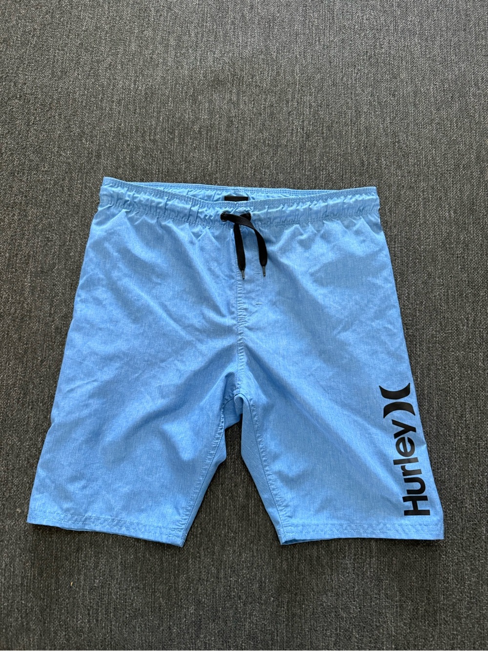Hurley boy’s  Light Blue Swim Shorts black decal & drawsting waist kids 8-10